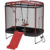 4 x 6FT Trampoline for Kids Indoor & Outdoor with Slide, Swing, Basketball Hoop and Safety Enclosure, Red