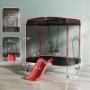 4 x 6FT Trampoline for Kids Indoor & Outdoor with Slide, Swing, Basketball Hoop and Safety Enclosure, Red
