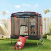 4 x 6FT Trampoline for Kids Indoor & Outdoor with Slide, Swing, Basketball Hoop and Safety Enclosure, Red