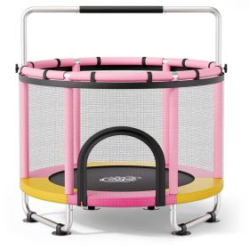 60 Inch Trampoline For Kids, 5 FT Toddler Mini Trampoline, 132 Lbs Indoor Outdoor Play Toys With Enclosure Net And Adjustable Gymnastics Bar, Chr (Option: Pink)