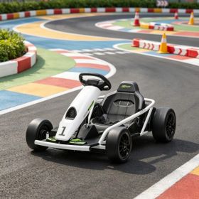White 24V High-Speed Electric Drift Go Kart: Kids Ride-On Racing Vehicle with 2 Speeds for 8-12 Years Old (Option: default title)