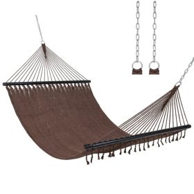 2-Person Polyester Caribbean Hammock with Hardwood Spreader Bars, 600lbs Weight Capacity Double Hammock for Patio Garden-Brown (Option: default title)