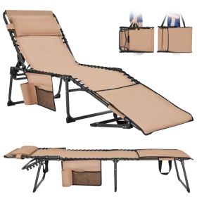 Outdoor Folding Adjustable Tanning Chair with Face Hole, Beige (Option: default title)