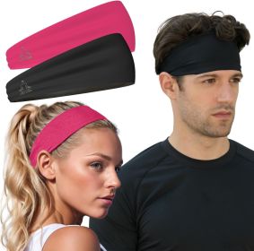 Sweat Band Workout Headbands for Women and Men - Sweatbands for Men - Moisture Wicking Sports Sweat Bands Headbands for Women, Running,Cycling,Yoga (Color: [2-Pack] 1-Black & 1-Very Berry)