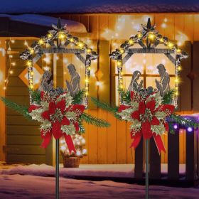 2 Pcs Nativity Scene Outdoor Yard Stakes Metal Christmas Light Decorations LED Christmas Decorations Nativity Scene Outdoor Solar Outdoor Lighted (Option: Classic)
