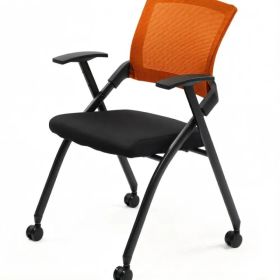 1 Pack Stackable Conference Room Chairs with Wheels, Folding Office Chair with Rebound Back, Padded Seat for Training Room, Guest, Reception, Eve (Option: default title)