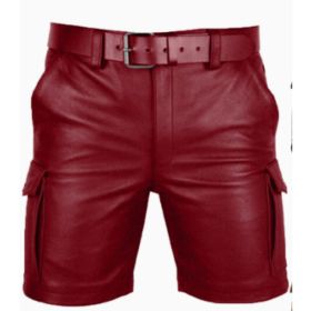 New Product Best-selling Hot Sale Solid Color PU Casual Men's Short Leather Pants Shorts (Option: Red-XXL)