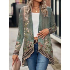 Shawl Small Suit Cardigan Outer Wear Ethnic Style (Option: Green-M)