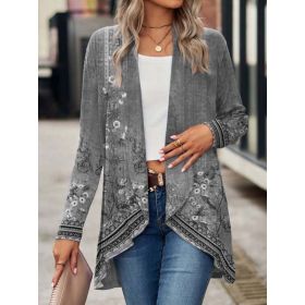 Shawl Small Suit Cardigan Outer Wear Ethnic Style (Option: Gray-L)
