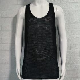 Men's Summer Loose Sleeveless Knitted Vest (Option: Black-XXL)